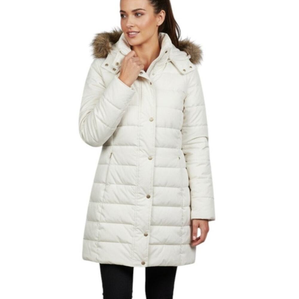 BigChill White Hooded Coat Feather Down Filled Puffer Coat, Women's Size M